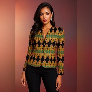 Adrianna‎ Papell Vintage Silk Colorful Patterned Jacket Sz. M